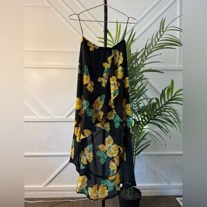 SEEK the Label Floral Black & Yellow Asymmetric Chiffon skirt Small